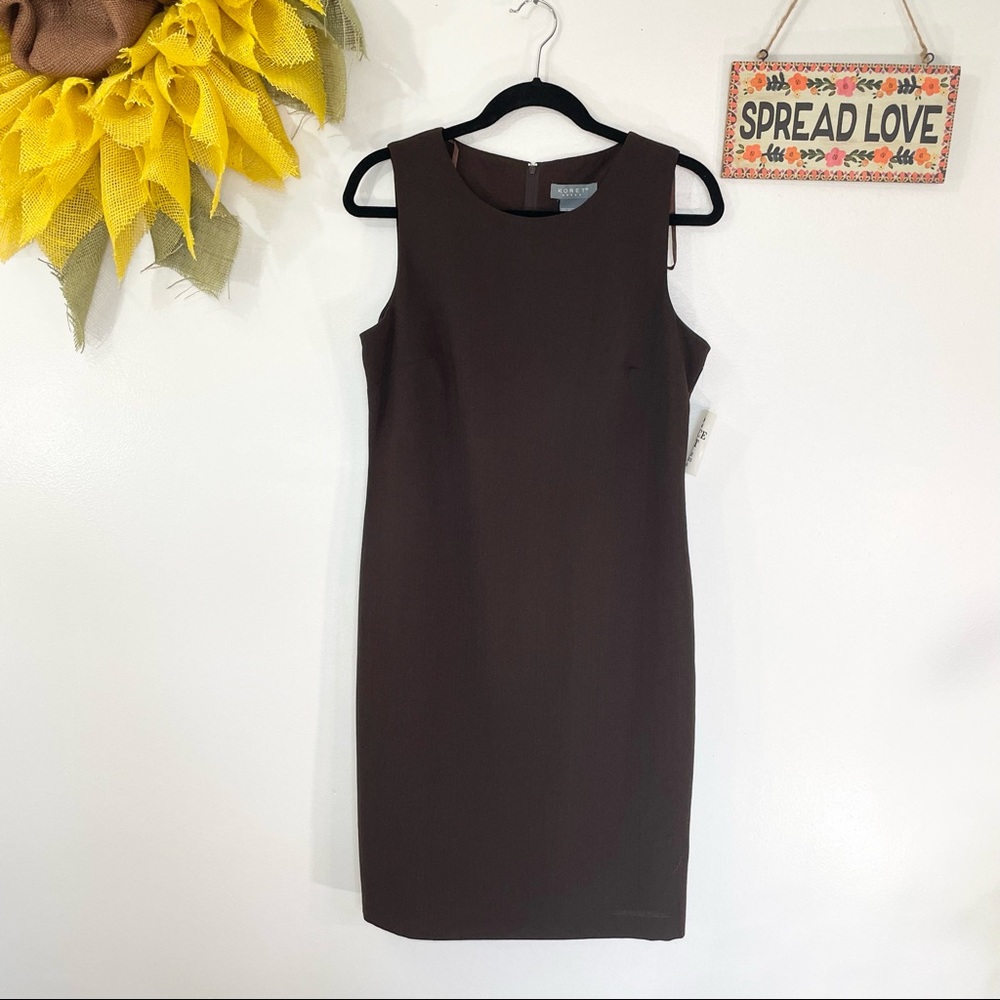 NWT KORET DRESS size 8 Sleeveless crewneck brown double layered dress